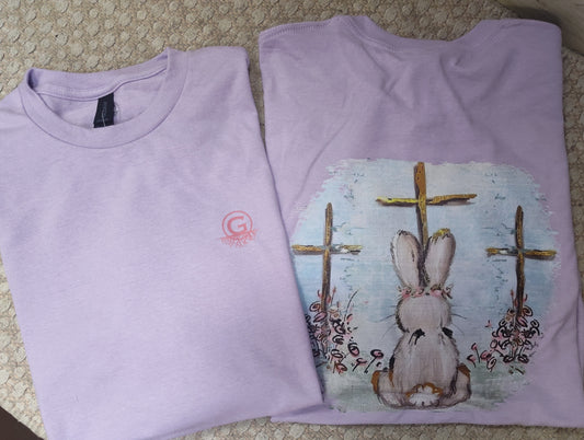 Three crosses with bunny adult tshirt